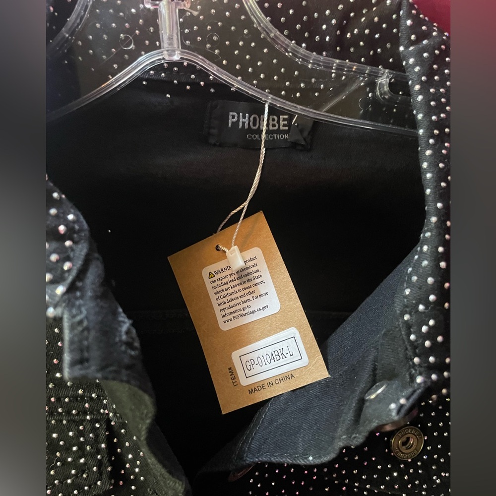 Women’s Black denim rhinestone jacket new #80 - Picture 5 of 5